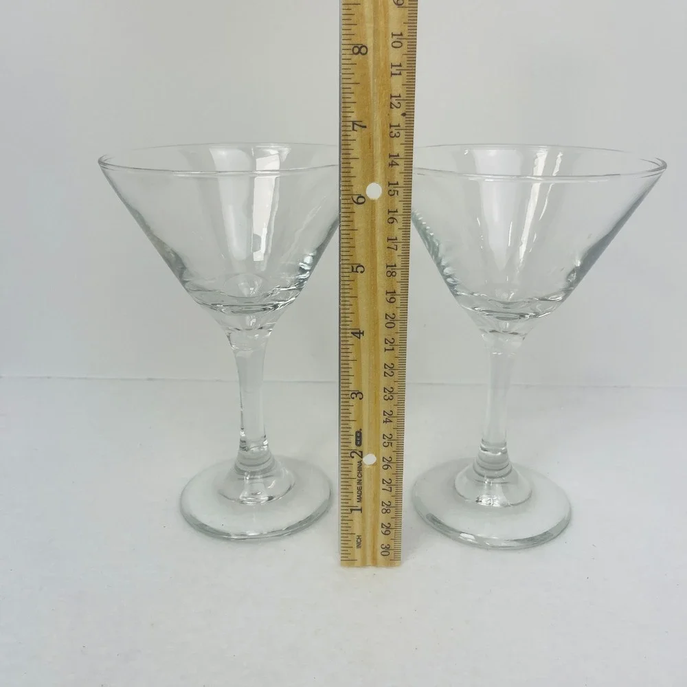 Set of 2 Clear Glass Martini Glasses Classic Stemmed Cocktail Barware 7.25in